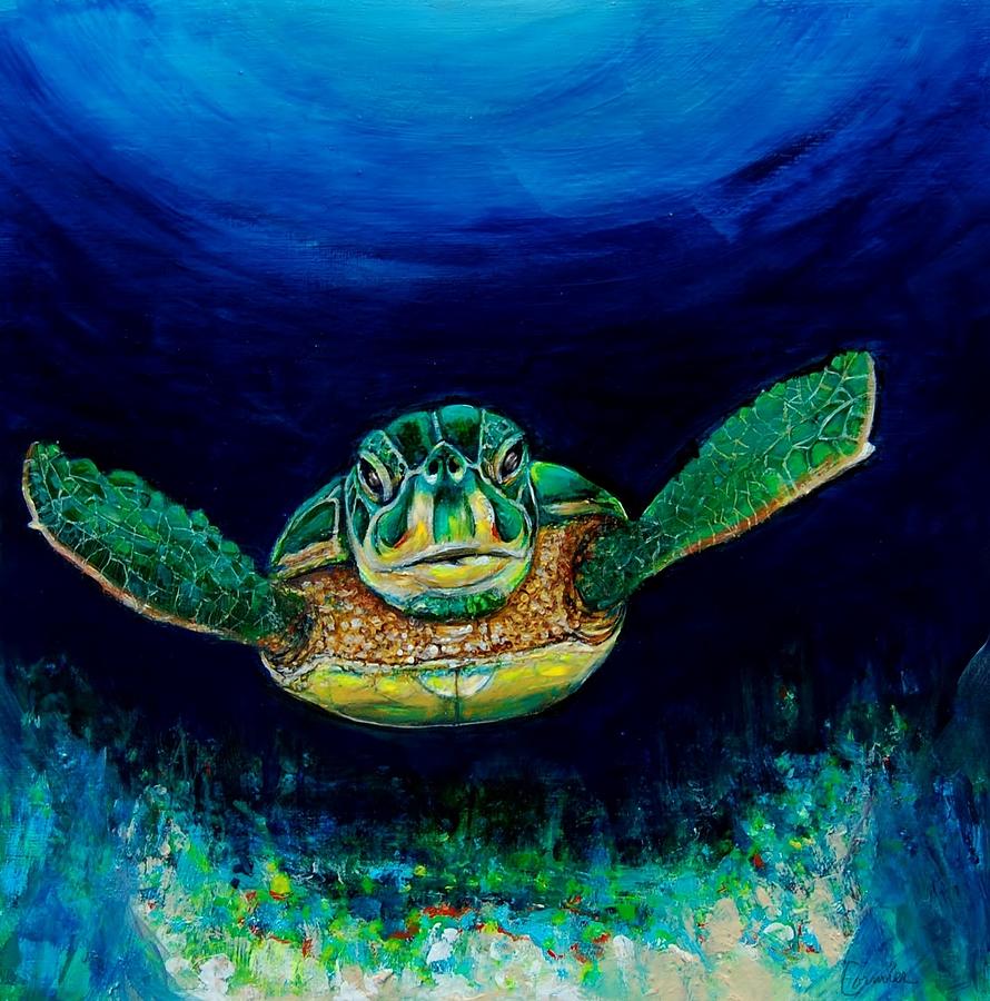 Sea Turtle Painting by Jean Cormier