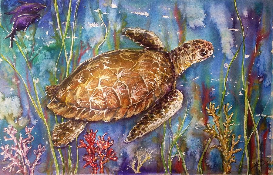Sea Turtle Painting - Sea turtle by Katerina Kovatcheva