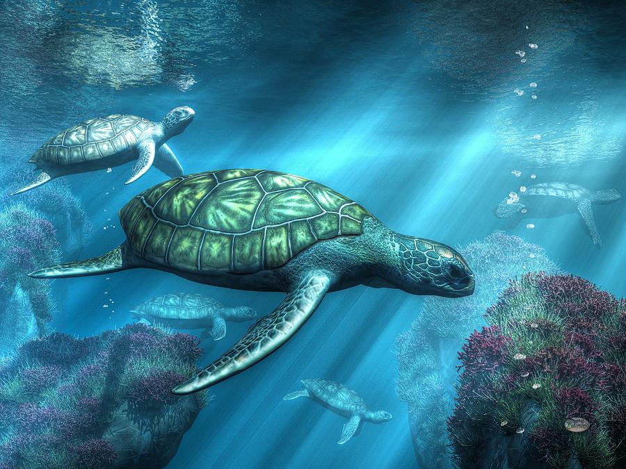 Sea Turtles Digital Art by Daniel Eskridge