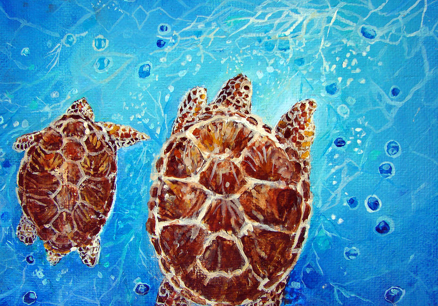 Sea Turtles Swimming Towards the Light Together Painting by Ashleigh Dyan Bayer