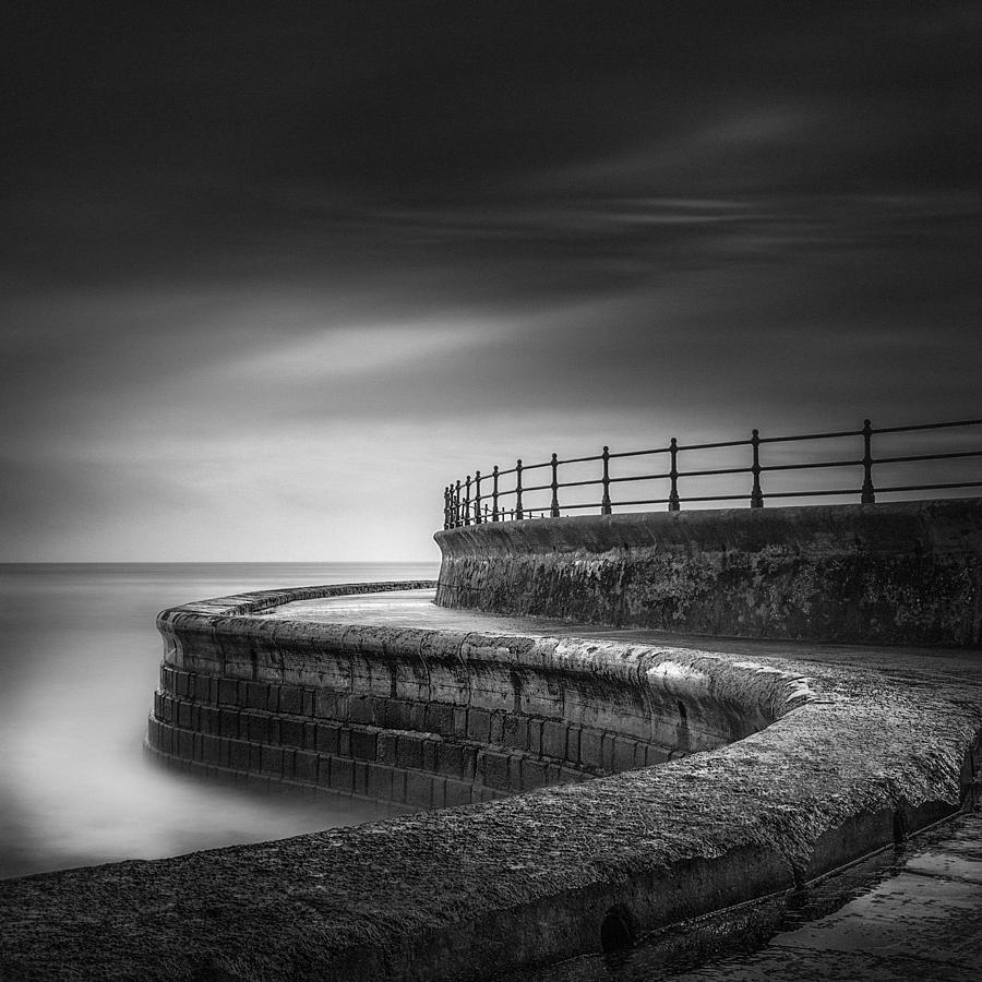 Black And White Photograph - Sea Wall Scarborough Yorkshire by Ian Barber