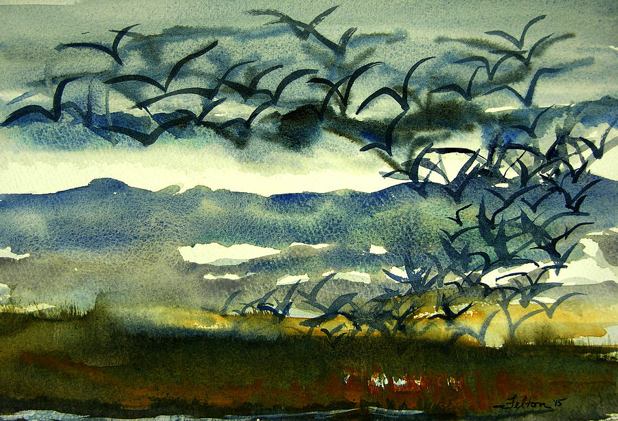 Seabirds Painting - Seabirds rising from the marsh 2-27-15  by Julianne Felton