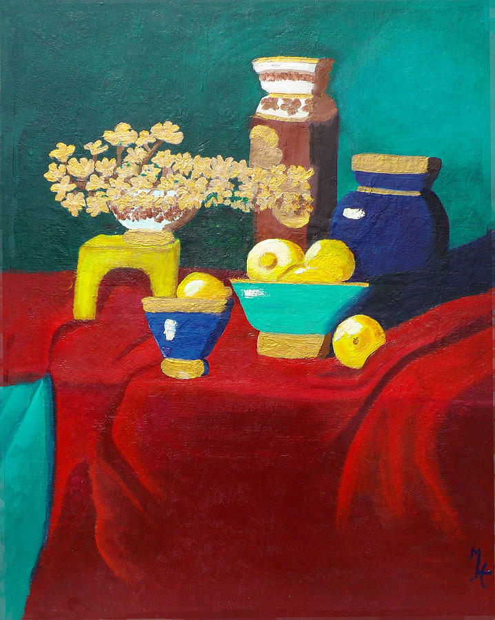 Still Life Painting - Seafoam Green on Red Velvet by Margaret Harmon