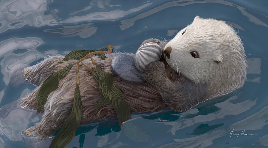 Otter Painting - Seafood for Lunch by Gary Hanna