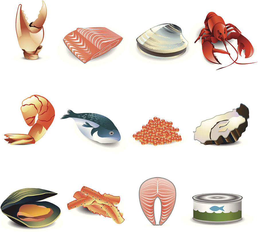 Seafood Icons Drawing by Lumpynoodles