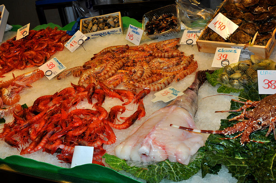 Seafood in Boqueria Market Barcelona Photograph by Diane Lent