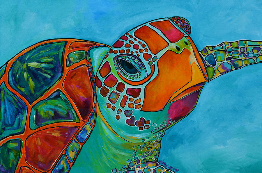 Seaglass Sea Turtle Painting by Patti Schermerhorn