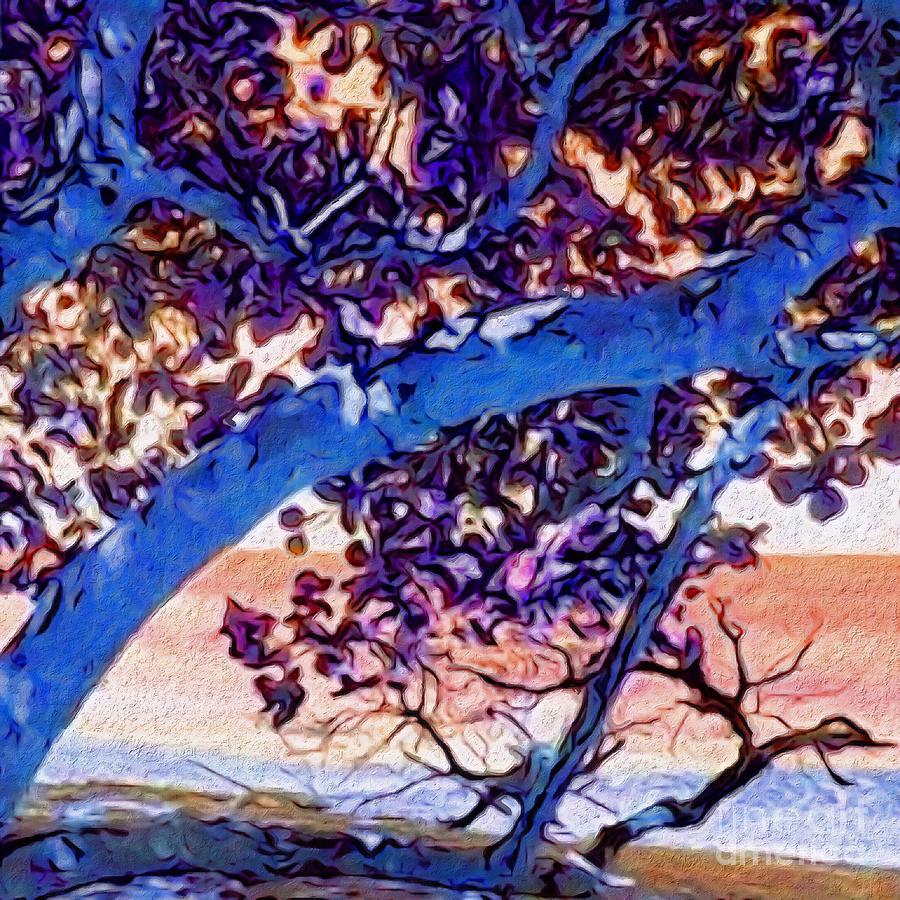 S Seagrape Tree in Blue - Square Painting by Lyn Voytershark