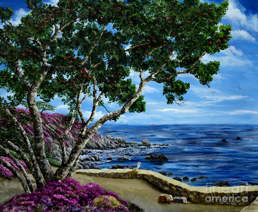 Seagull at Pacific Grove Overlook Painting by Laura Iverson