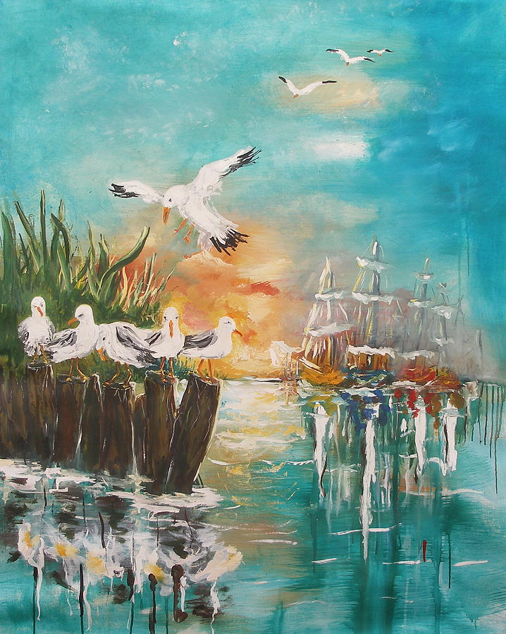 Seagull At Rest Painting by Miroslaw  Chelchowski