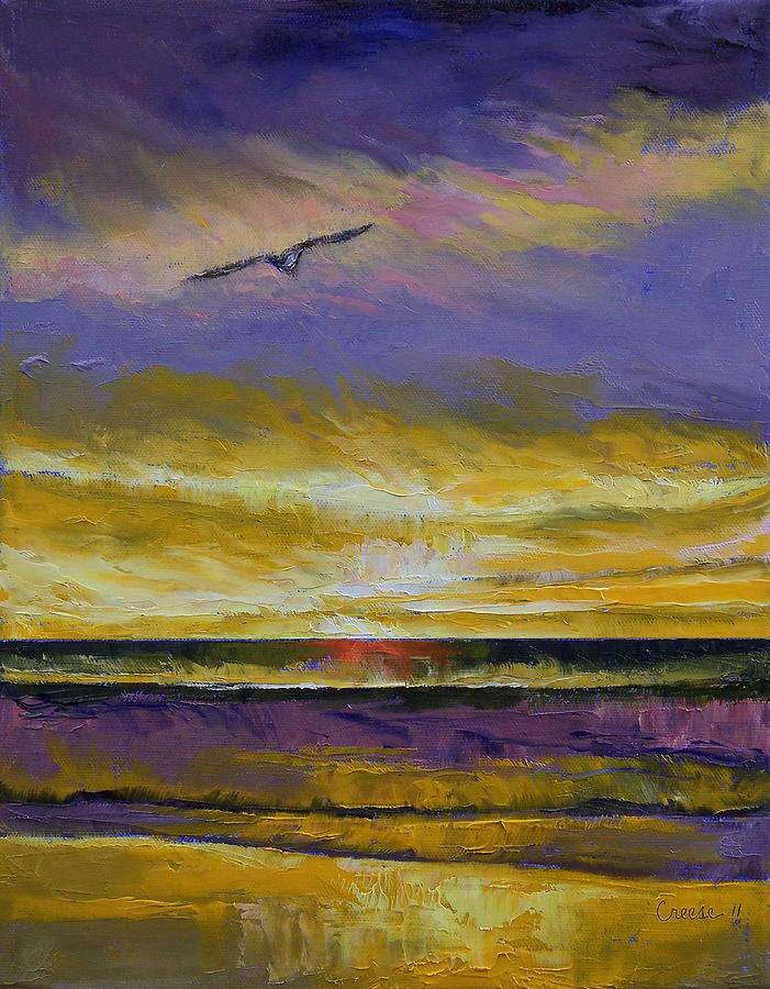 Seagull Sunset Painting by Michael Creese