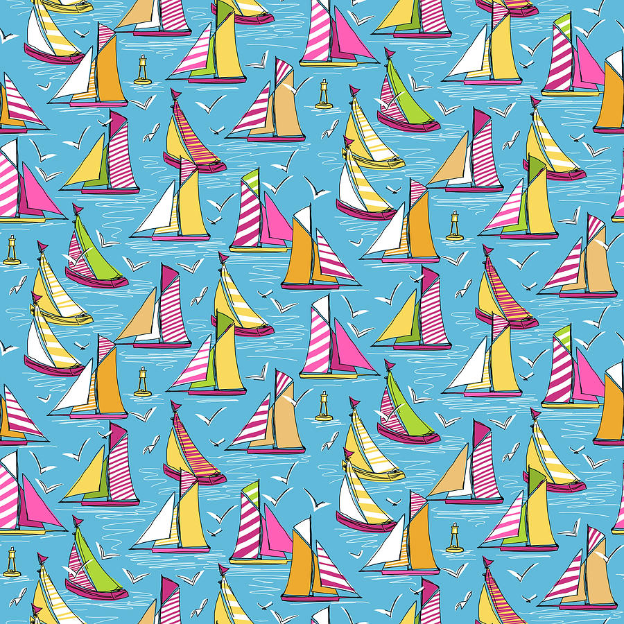 Seagulls And Sails Springtime Drawing by MGL Meiklejohn Graphics Licensing