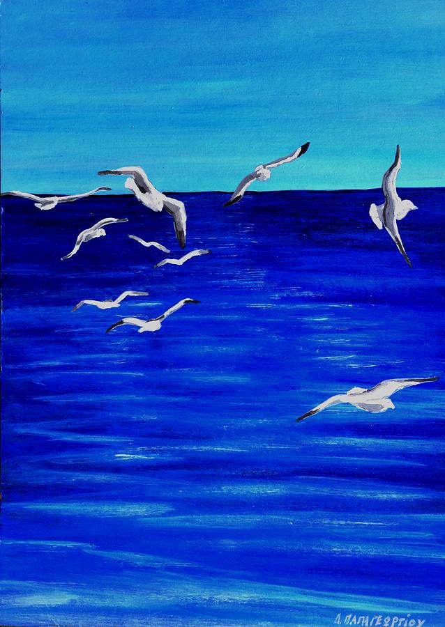 Nature Painting - Seagulls by Dimitra Papageorgiou