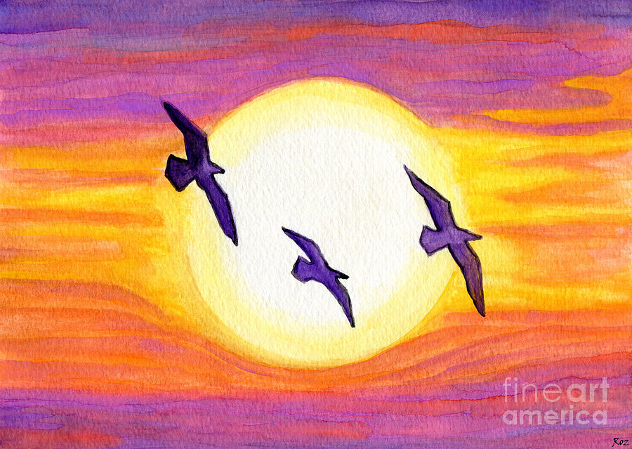 Seagulls Flying Over Flagler Beach Painting by Classic Visions Gallery