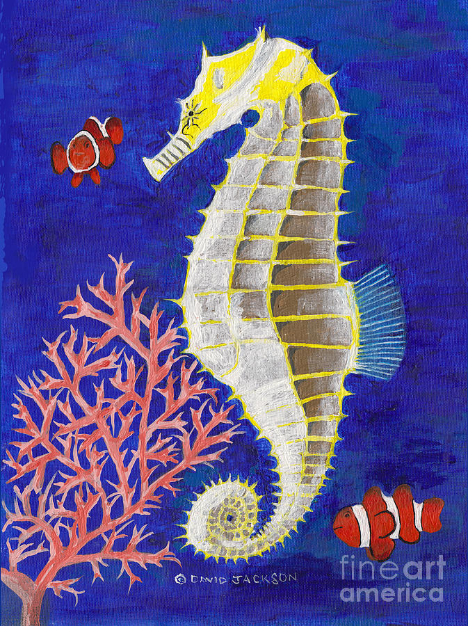 Seahorse and Clowns Painting by David Jackson