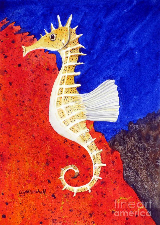 Seahorse Painting - Seahorse and Coral by Liz Marshall