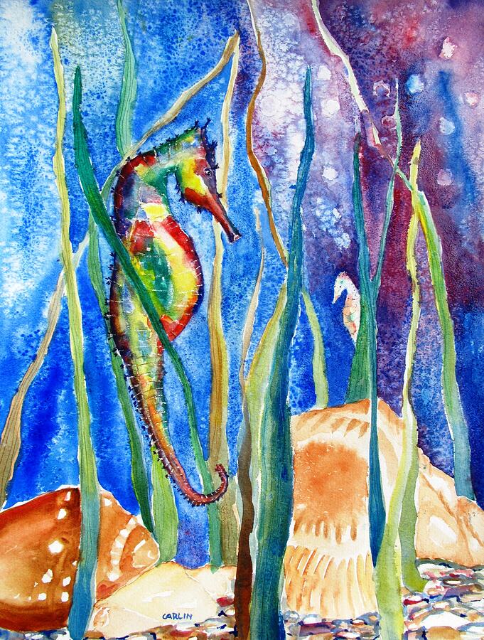 Seahorse and Shells Painting by Carlin Blahnik CarlinArtWatercolor