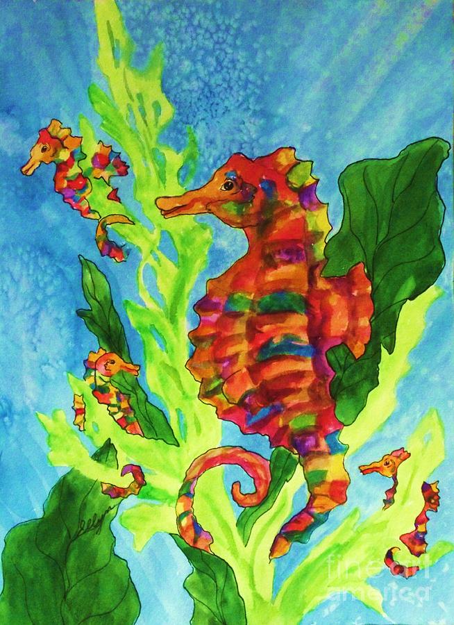 Seahorse Family Painting by Ellen Levinson
