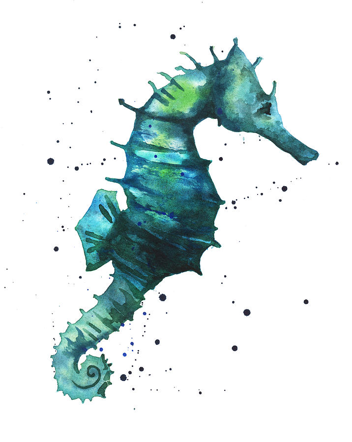 Seahorse Painting - Seahorse in Teal by Alison Fennell