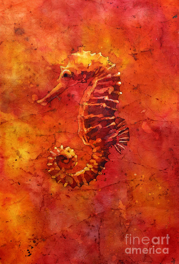 Seahorse Watercolor Batik Painting by Ryan Fox