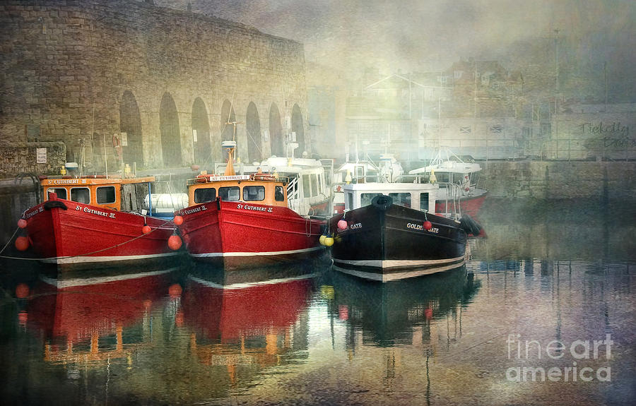 Seahouses harbour in mist Photograph by Brian Tarr