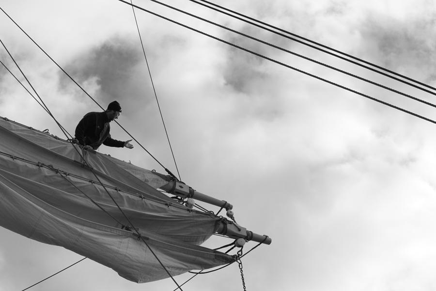 Seaman working in the rigging - monochrome Photograph by Ulrich Kunst And Bettina Scheidulin