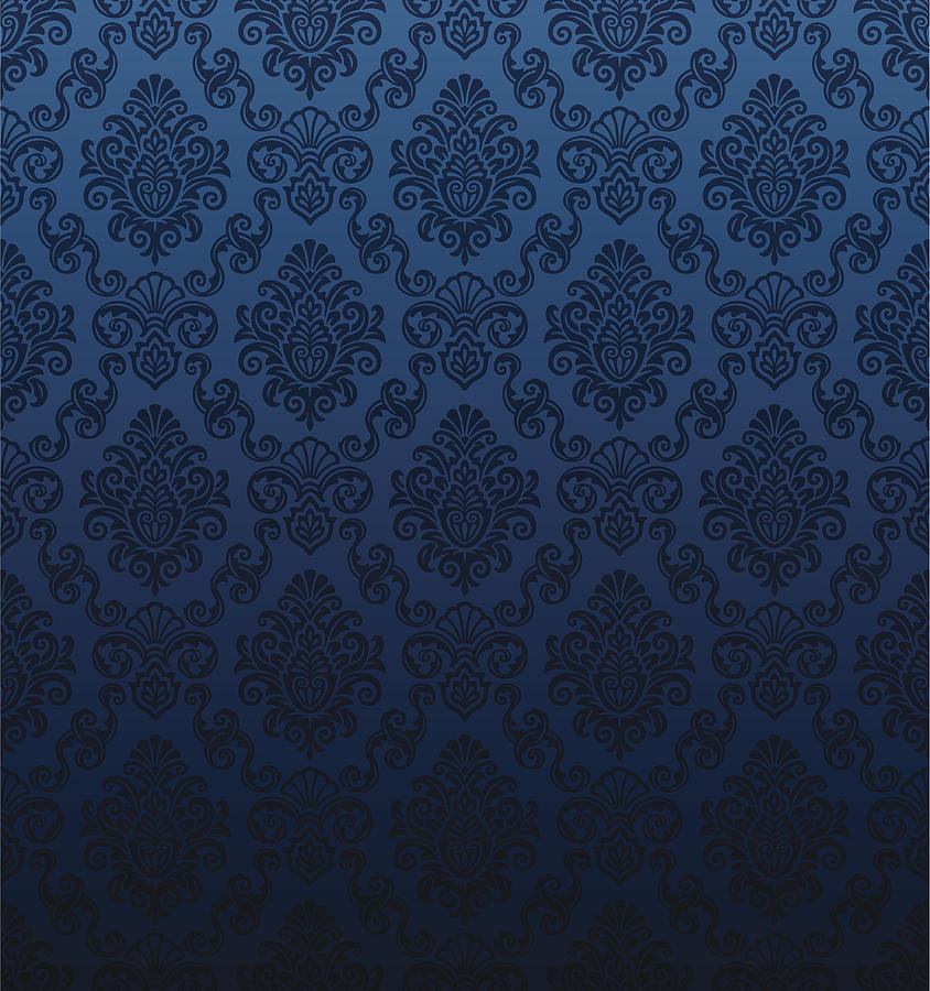 Dark Blue Damask Wallpaper