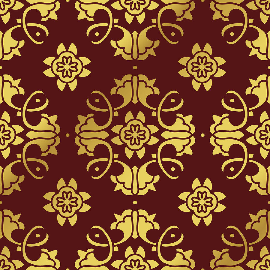 Seamless Golden Chinese Background Spiral Cross Vine Flower