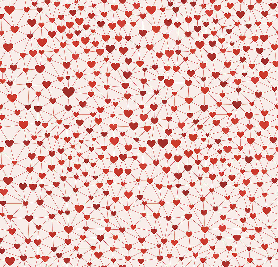 Seamless Heart Wallpaper on Red Background Drawing by Bubaone
