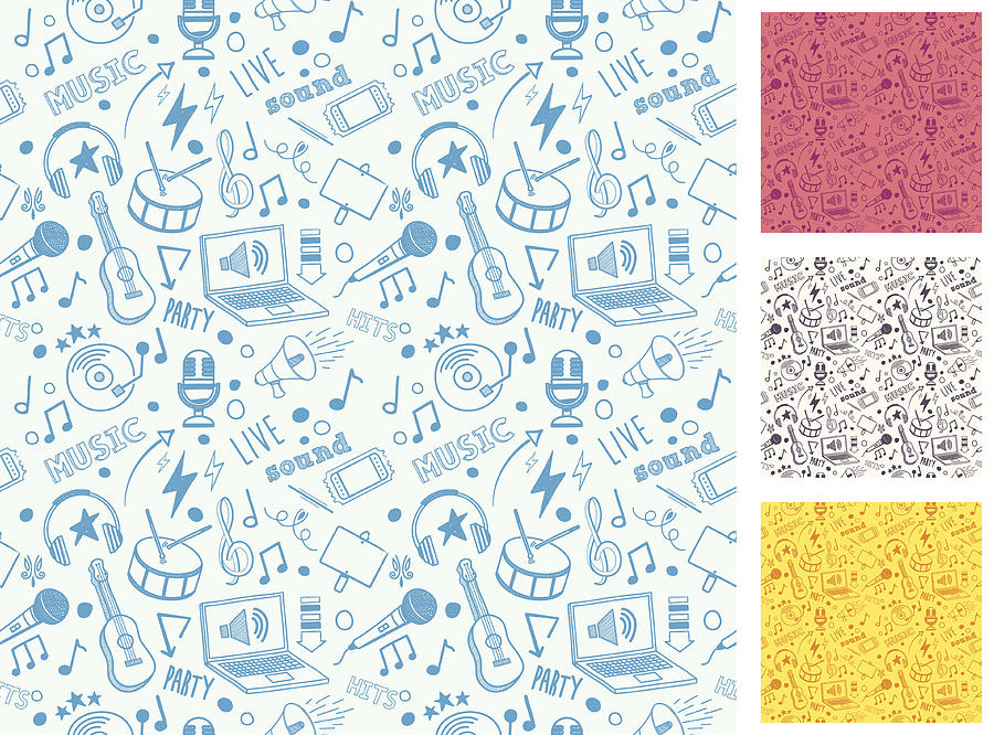 Seamless Music Doodle Pattern Drawing by Ilyast