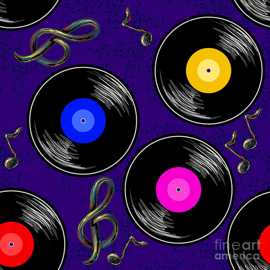 Dj Digital Art - Seamless Music Pattern With Vinyl by Artskvortsova