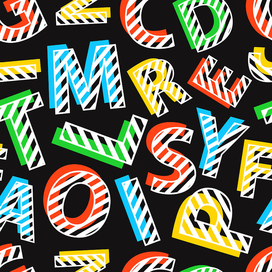 Abstract Digital Art - Seamless Pattern Of Colorful Letters On by Ekaterina Bedoeva