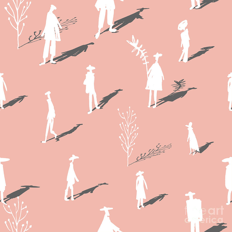 Shadow Digital Art - Seamless Pattern Of Trees And People by Yurta Shadow Digital Art - Seamless Pattern Of Trees And People by Yurta