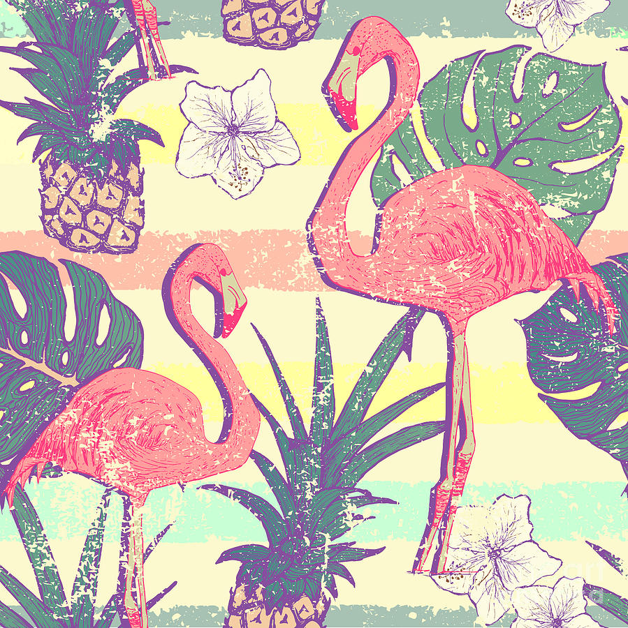 Shadow Digital Art - Seamless Pattern With Flamingo Birds by Julia blnk Shadow Digital Art - Seamless Pattern With Flamingo Birds by Julia blnk