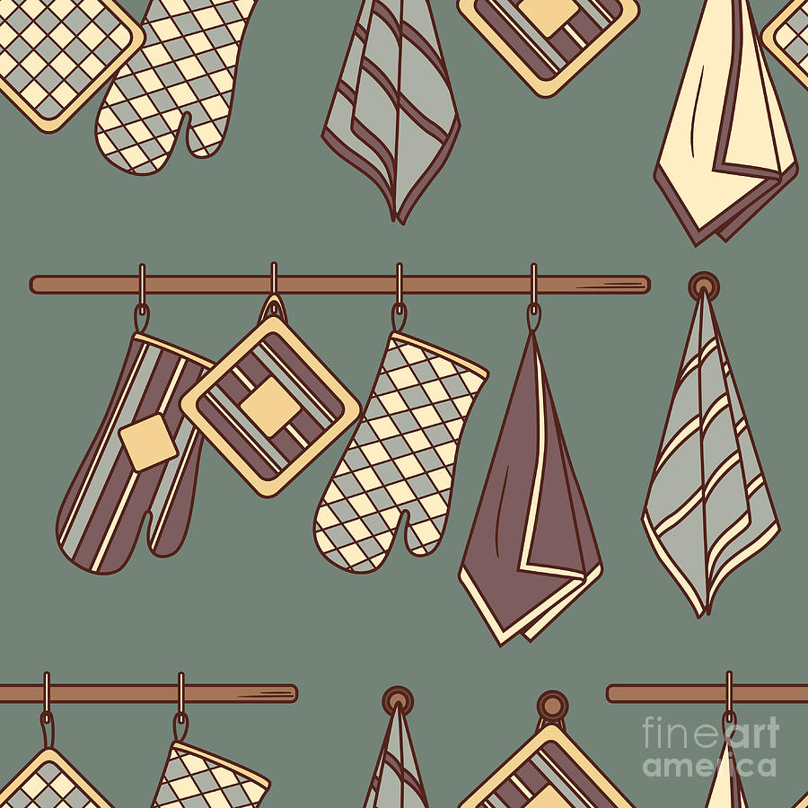 Symbol Digital Art - Seamless Pattern With Kitchen Textiles by Talirina Symbol Digital Art - Seamless Pattern With Kitchen Textiles by Talirina