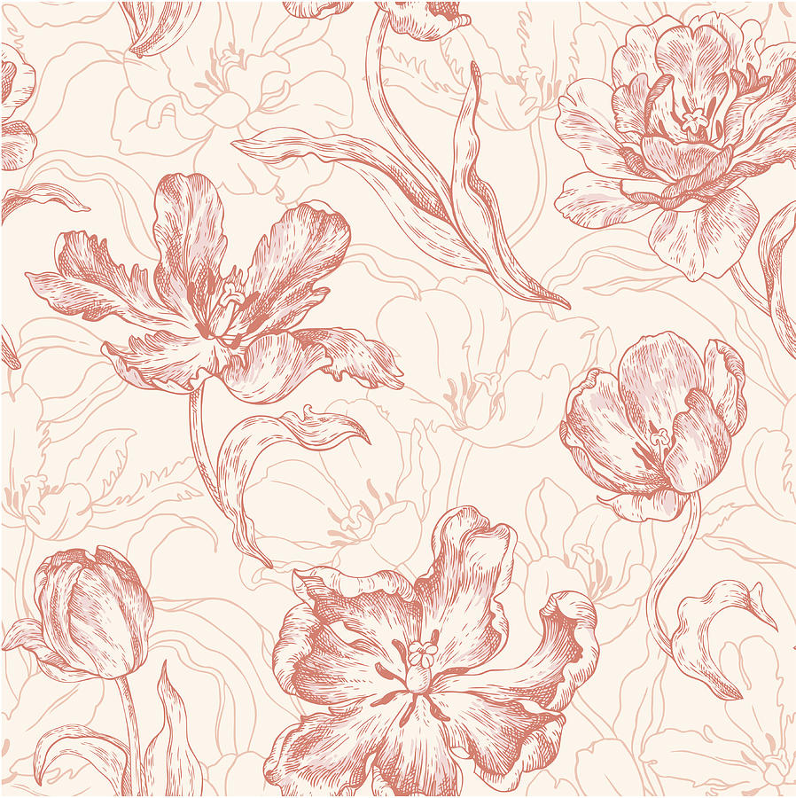 Seamless Pattern With Tulips Drawing by Aromanta