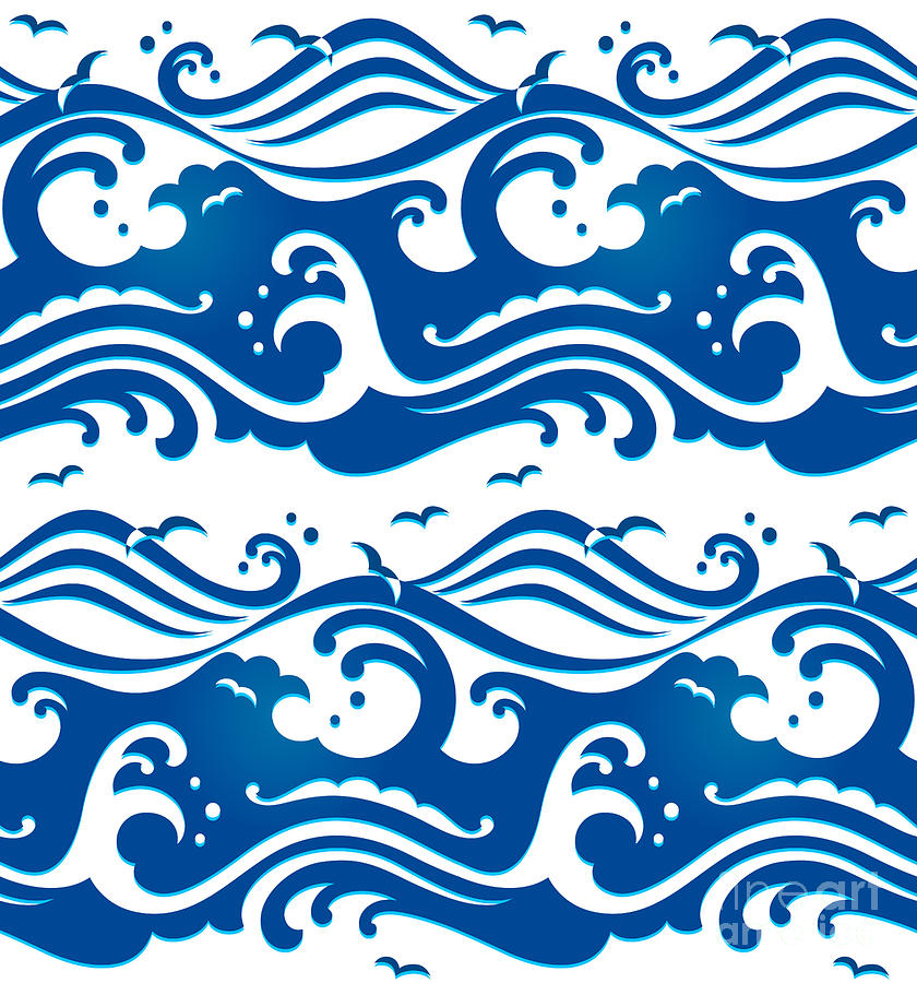 Curve Digital Art - Seamless Stormy Ocean Waves Pattern by Sahua D