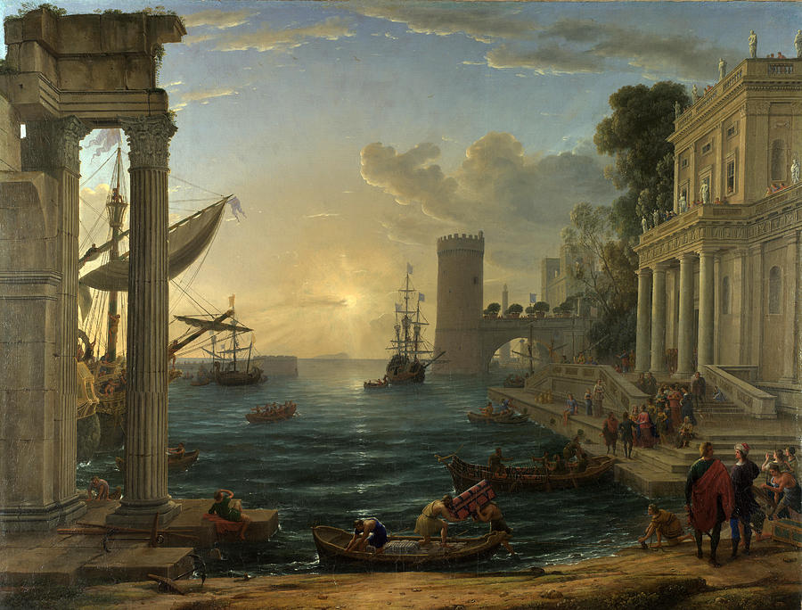 Seaport with the Embarkation of the Queen of Sheba Painting by Claude Lorrain