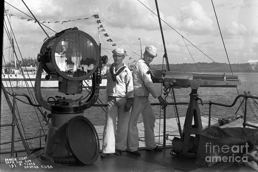 U.s. Photograph - Search Light and  Rapid  Fire Gun U. S. Battleship Texas  Cuba 1898 by Monterey County Historical Society