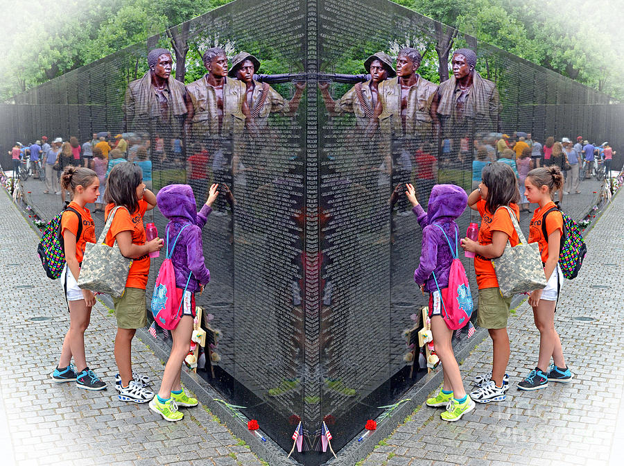 Flag Digital Art - Searching a loved Ones Name on the Vietnam Veterans Memorial Altered Version by Jim Fitzpatrick