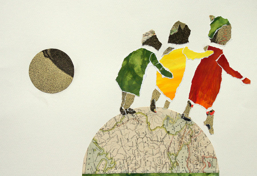 Globe Mixed Media - Helping each other in our way over the globe by Jolly Van der Velden