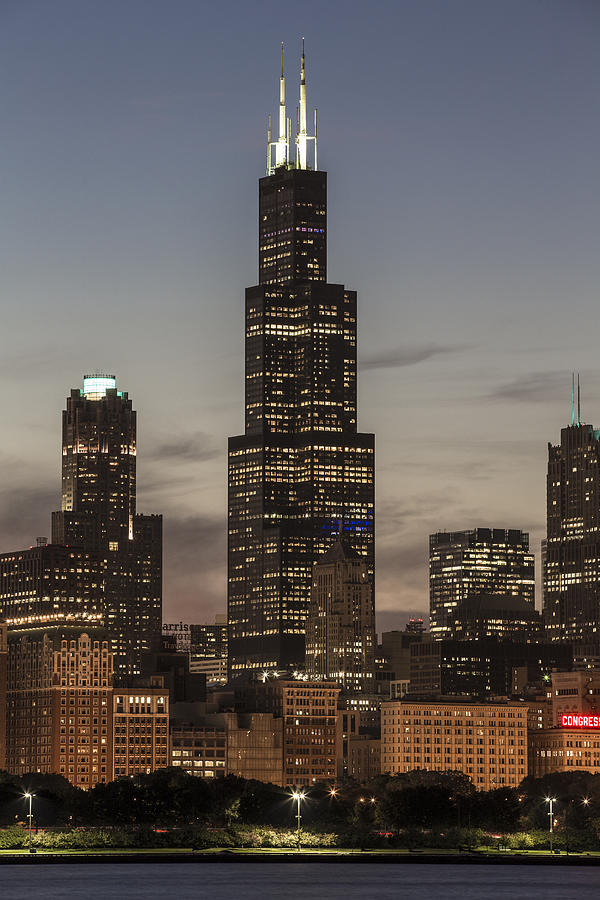 Sears Willis Tower in Chicago and sunset Photograph by John McGraw