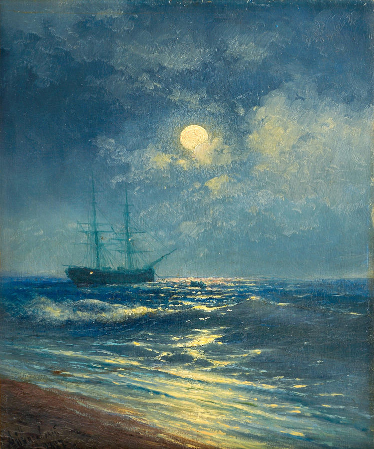 Beach Painting - Seascape by Moonlight by Ivan Konstantinovitch Aivazovsky