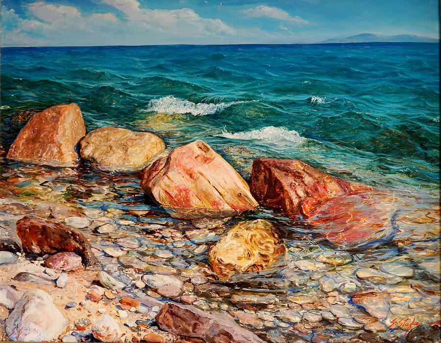 Sea Painting - Seascape - Red Rocks by Sefedin Stafa Sea Painting - Seascape - Red Rocks by Sefedin Stafa