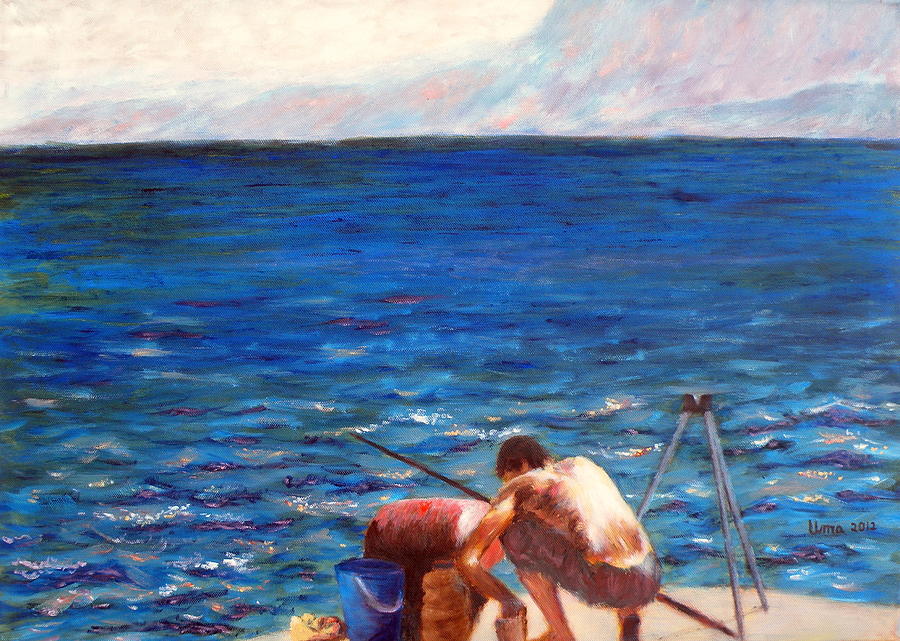 Crete Painting - Seascape series 4 by Uma Krishnamoorthy