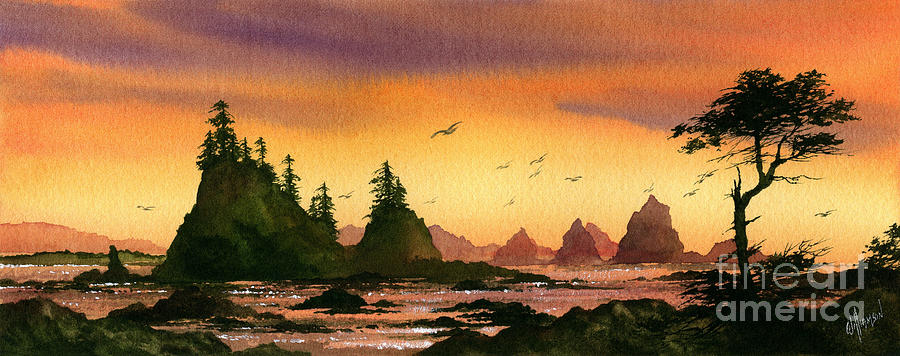 Seascape Sunset Wilderness Painting by James Williamson
