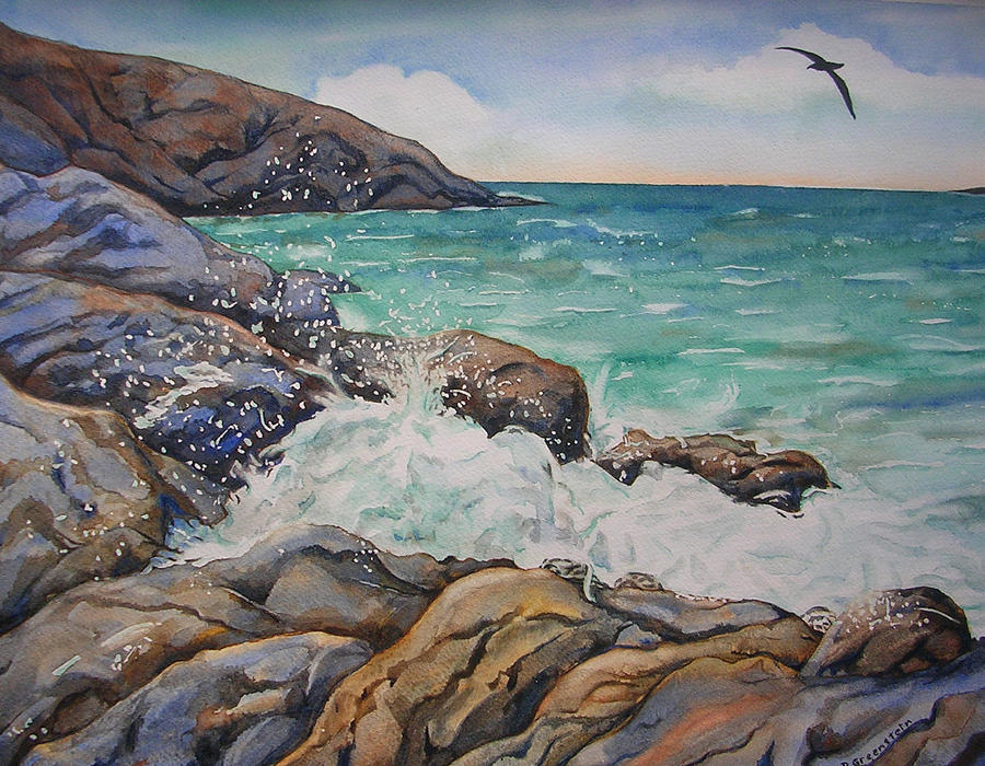 Albatross Painting - Seascape With Albatross by Donna Greenstein