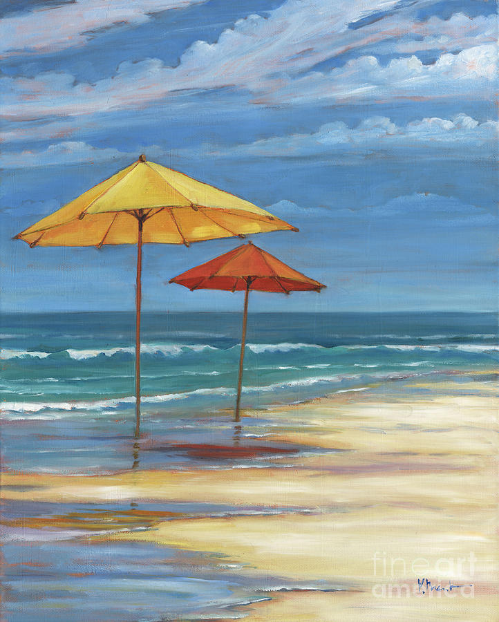 Umbrella Painting - Seascape with Umbrellas - Yellow and Orange by Paul Brent