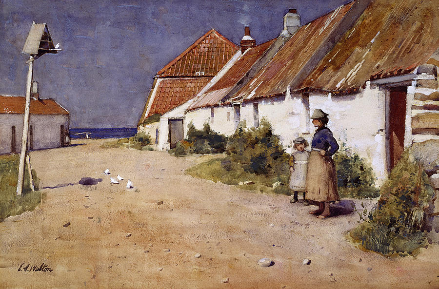 Dove Drawing - Seaside Cottages With Dovecot by Edward Arthur Walton