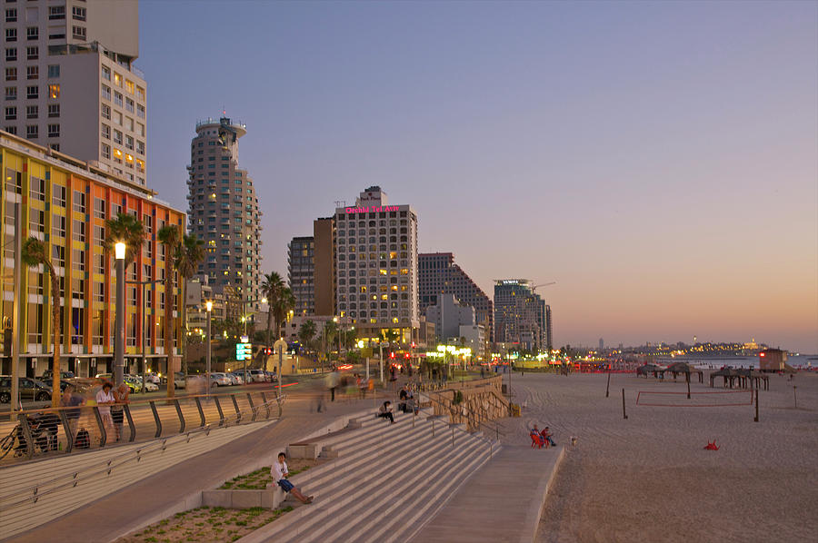 Seaside Promenade Of Tel Aviv At Dusk Photograph by Barry Winiker
